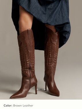 👢👢Anthropologie Brown Leather Knee-High Heeled Boots👢👢